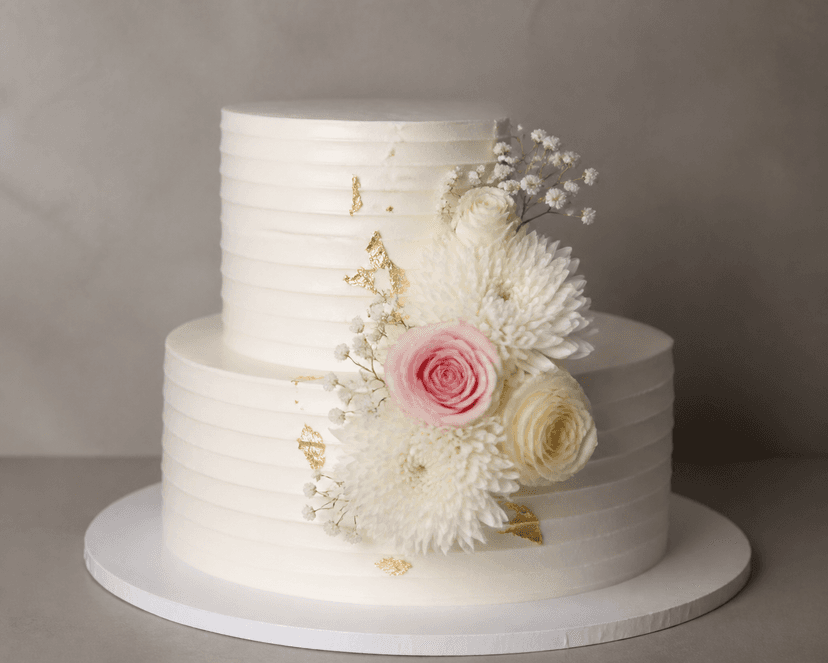 Crème & Crumb — Two-Tier Floral Celebration Cake